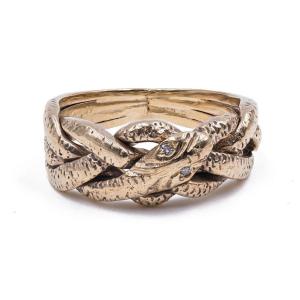 Vintage Intertwined Snake Ring In 8k Gold With Diamonds, 50