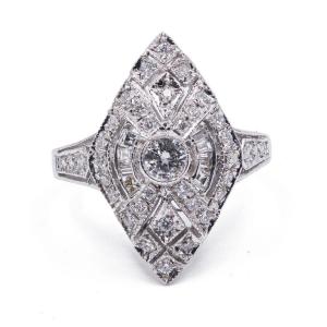 Antique Style Ring In 18k White Gold With Diamonds (0.56 Ct)