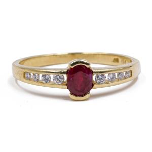 Bague Vintage En Or Jaune 14 Carats Avec Rubis (0.20 Ct) Et Diamants (0.15 Ct), Années 70