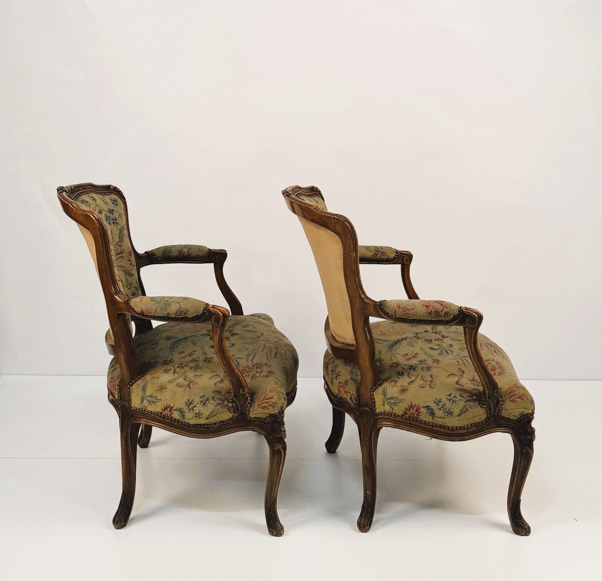 Pair Of Walnut Armchairs Louis XV Style 20th Century-photo-4