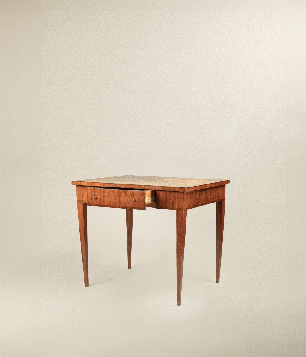 Small Table Veneered In Olive Wood And Inlaid In Different Woods, Tuscany, Late 18th Century.-photo-2