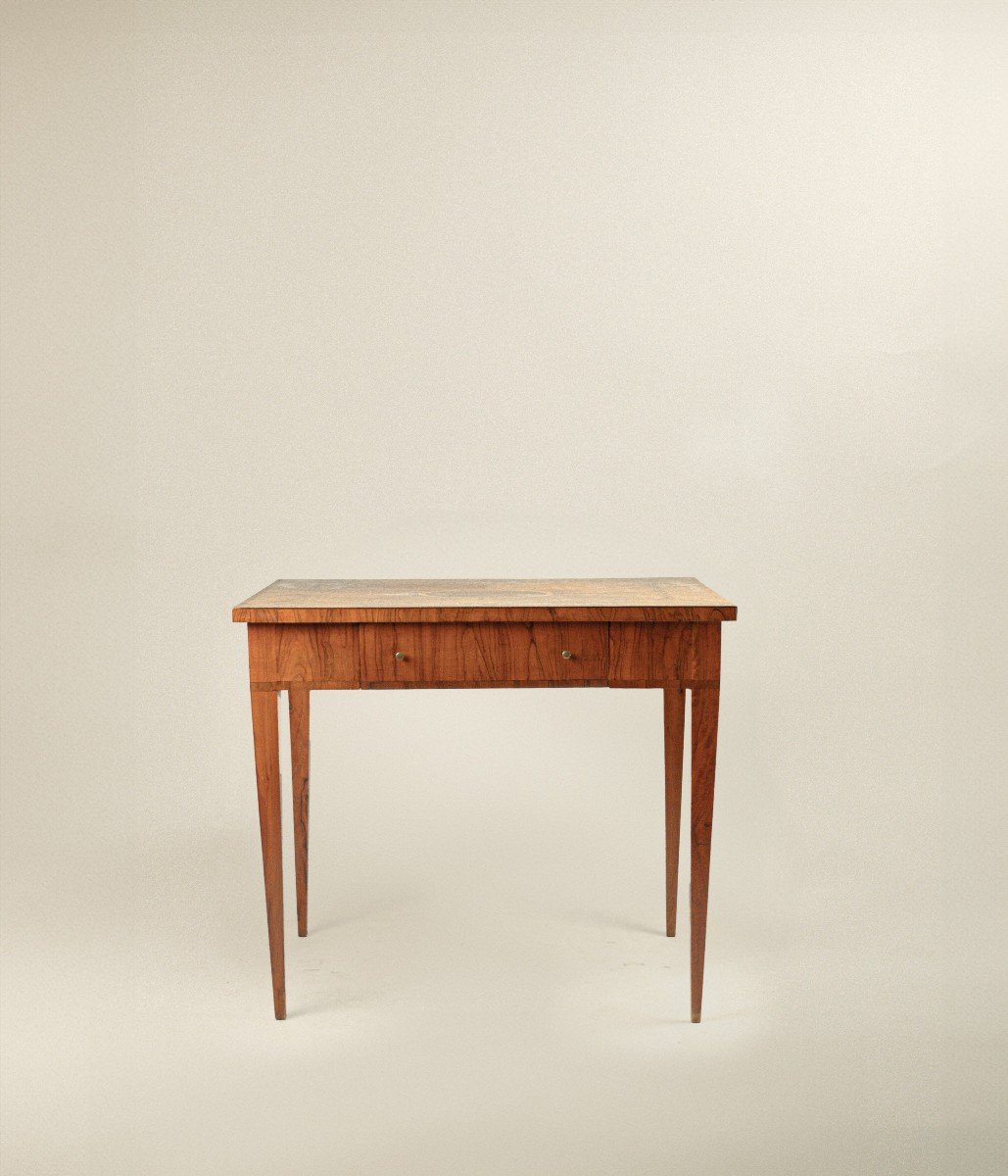 Small Table Veneered In Olive Wood And Inlaid In Different Woods, Tuscany, Late 18th Century.-photo-3