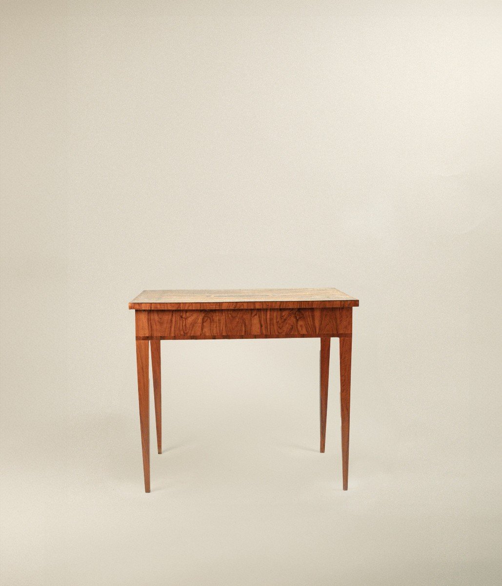 Small Table Veneered In Olive Wood And Inlaid In Different Woods, Tuscany, Late 18th Century.-photo-2