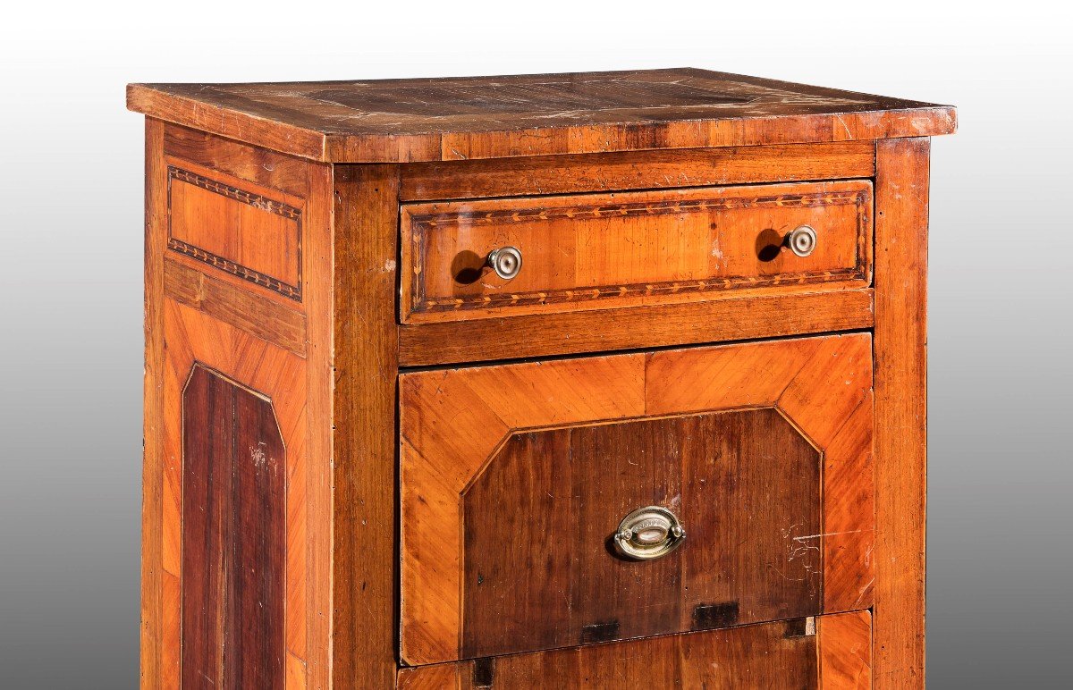 Veneered And Inlaid In Different Woods Bedside Table, Late 18th Century-photo-2