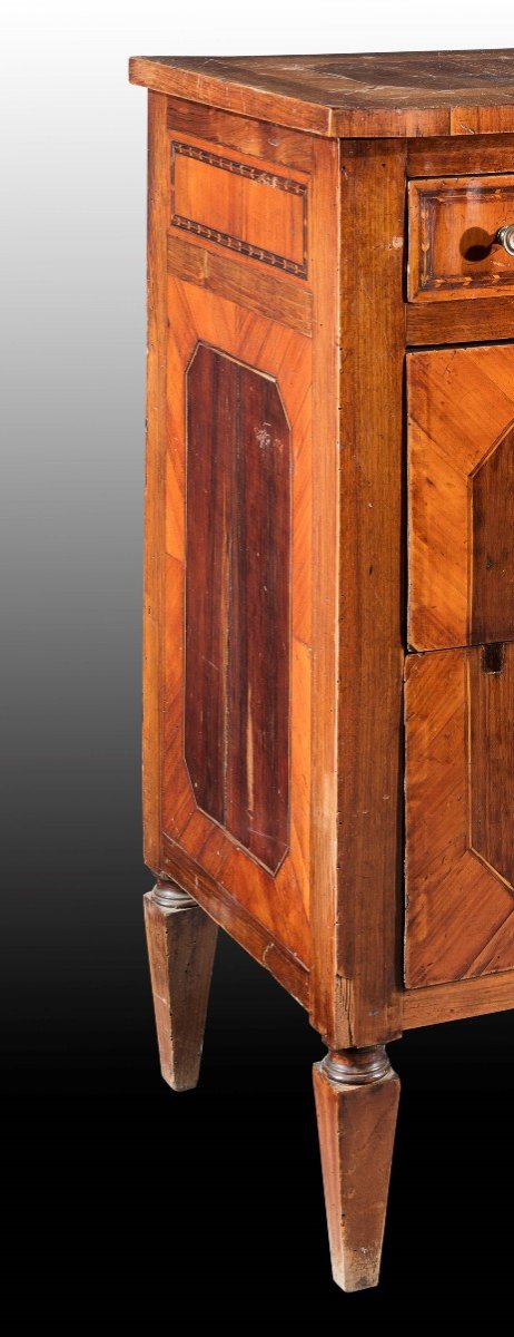 Veneered And Inlaid In Different Woods Bedside Table, Late 18th Century-photo-3