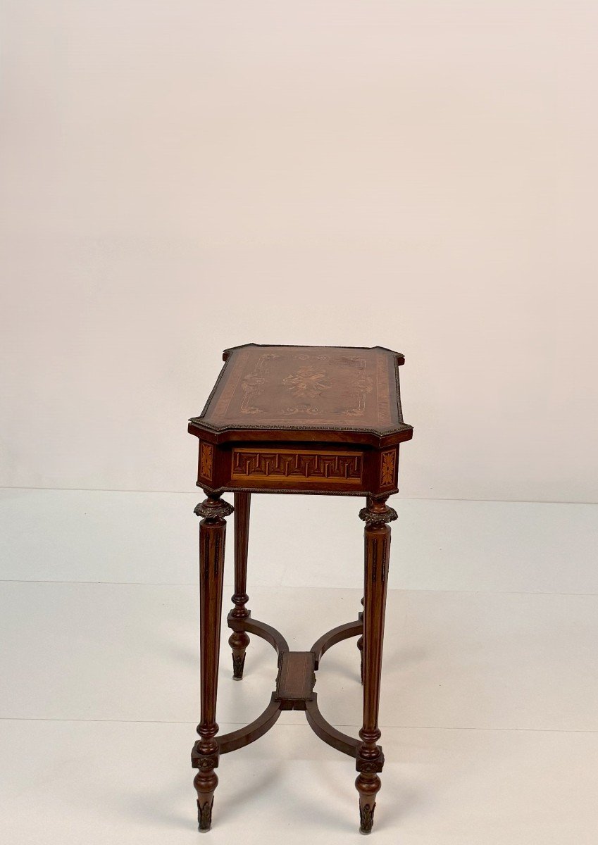 Small Dressing Table Inlaid In Different Woods, In Napoleon III Style, 19th Century-photo-2