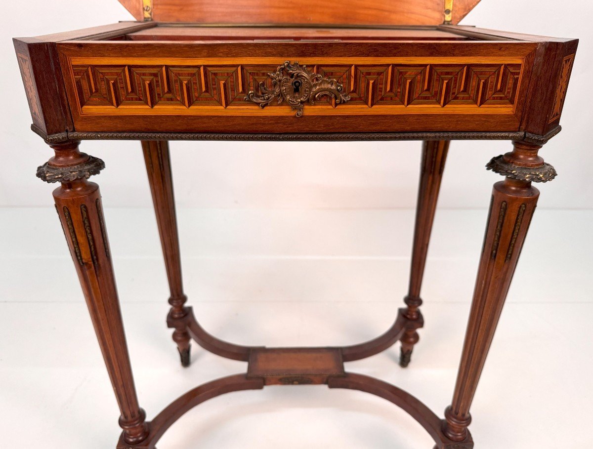 Small Dressing Table Inlaid In Different Woods, In Napoleon III Style, 19th Century-photo-3