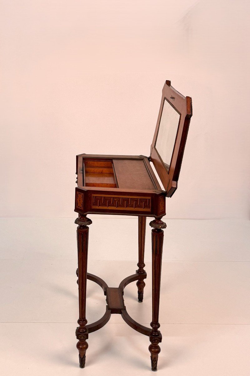 Small Dressing Table Inlaid In Different Woods, In Napoleon III Style, 19th Century-photo-2