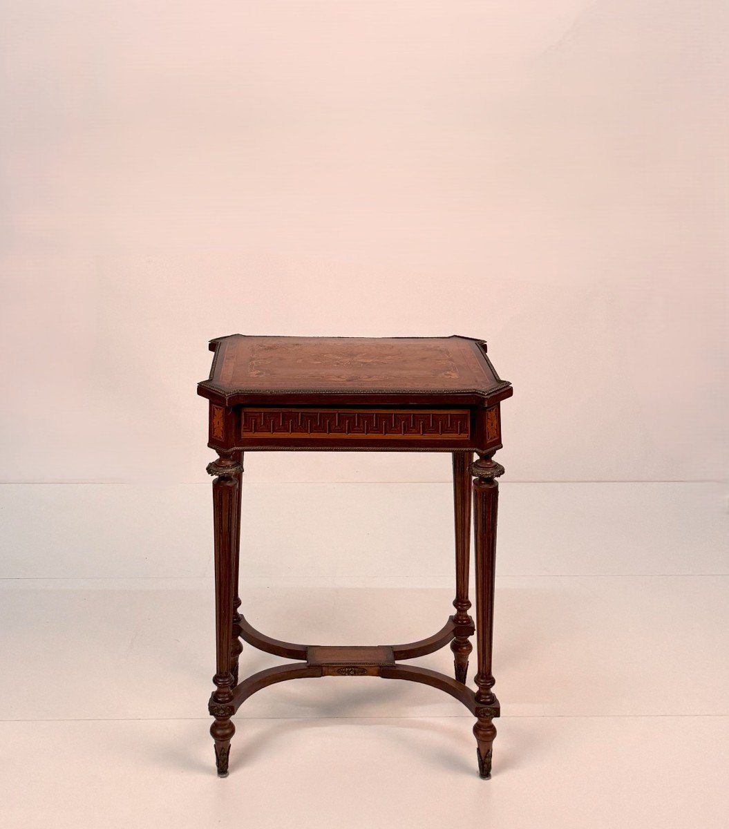 Small Dressing Table Inlaid In Different Woods, In Napoleon III Style, 19th Century-photo-3