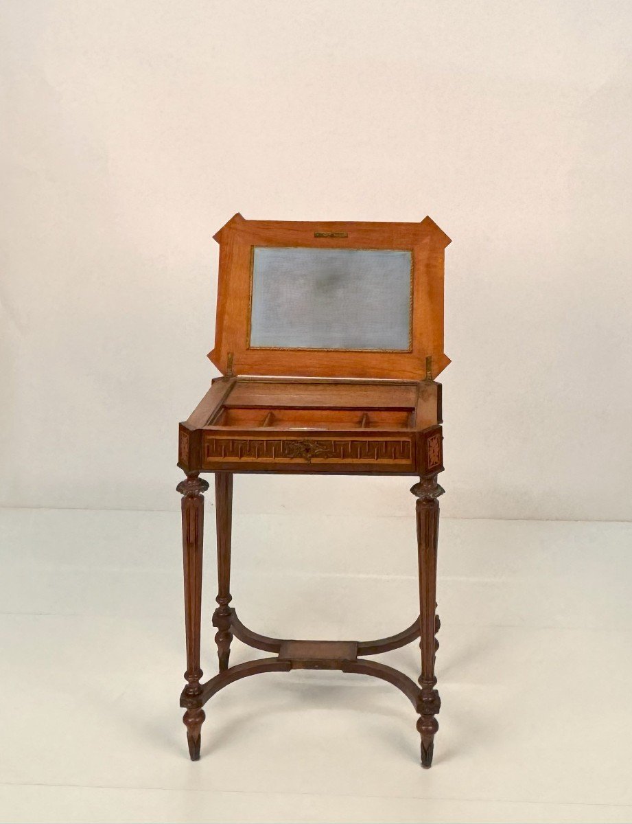 Small Dressing Table Inlaid In Different Woods, In Napoleon III Style, 19th Century