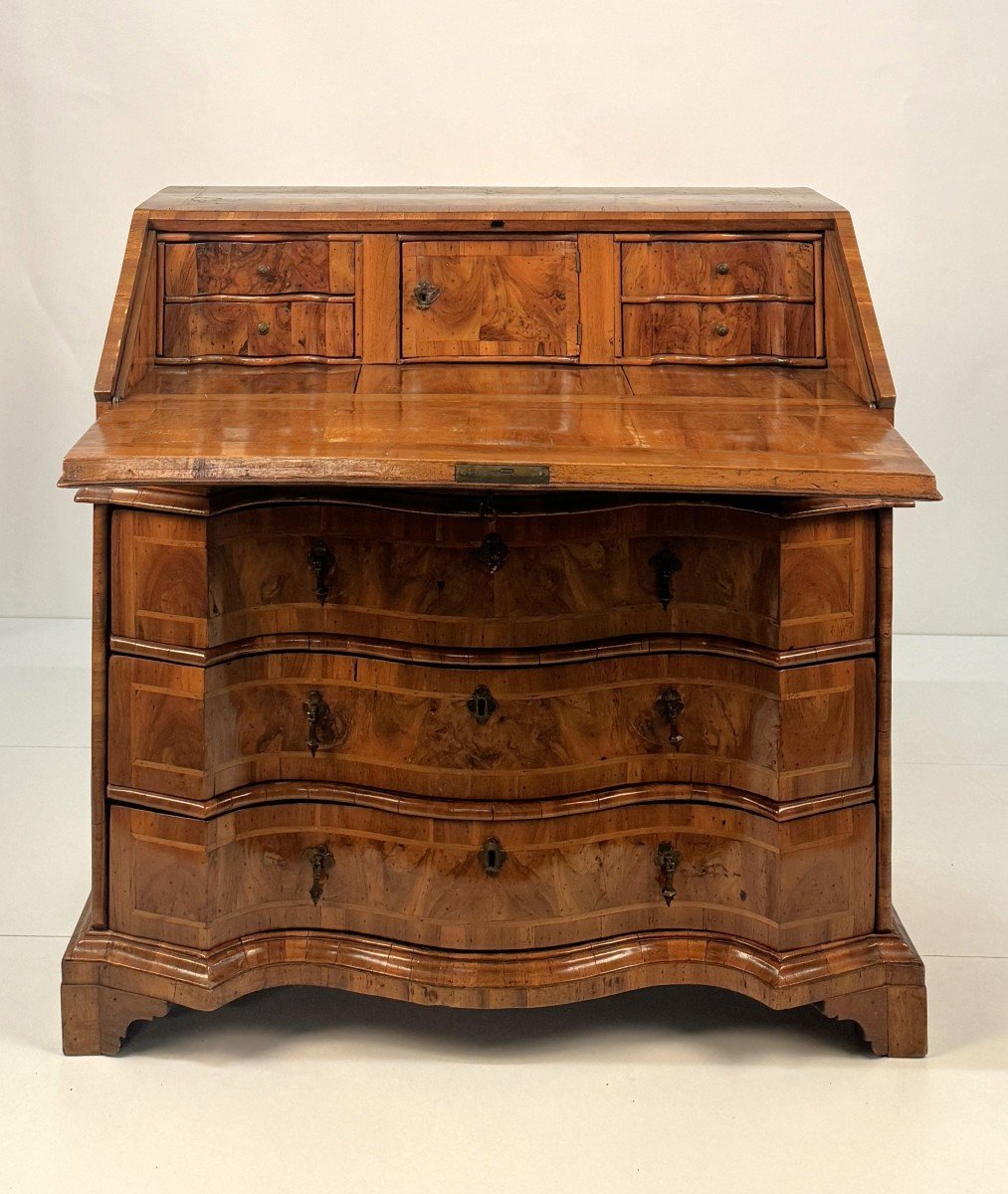 Flap Chest Of Drawers Veneered In Walnut And Walnut Briar, 18th Century Veneto-photo-4