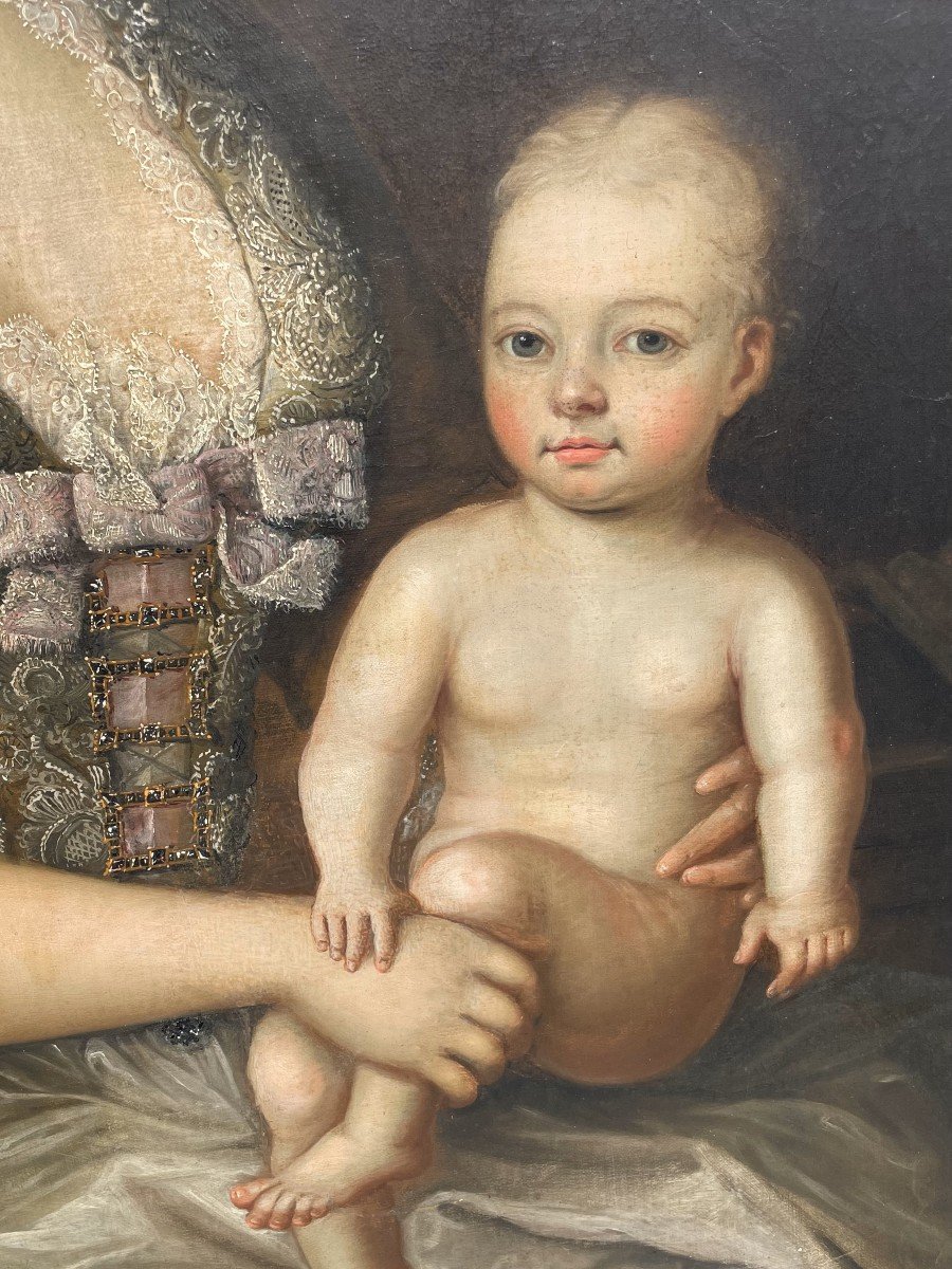 Peintre Du XVIIIe Siècle  "portrait d'Une Dame à l'Enfant"-photo-3