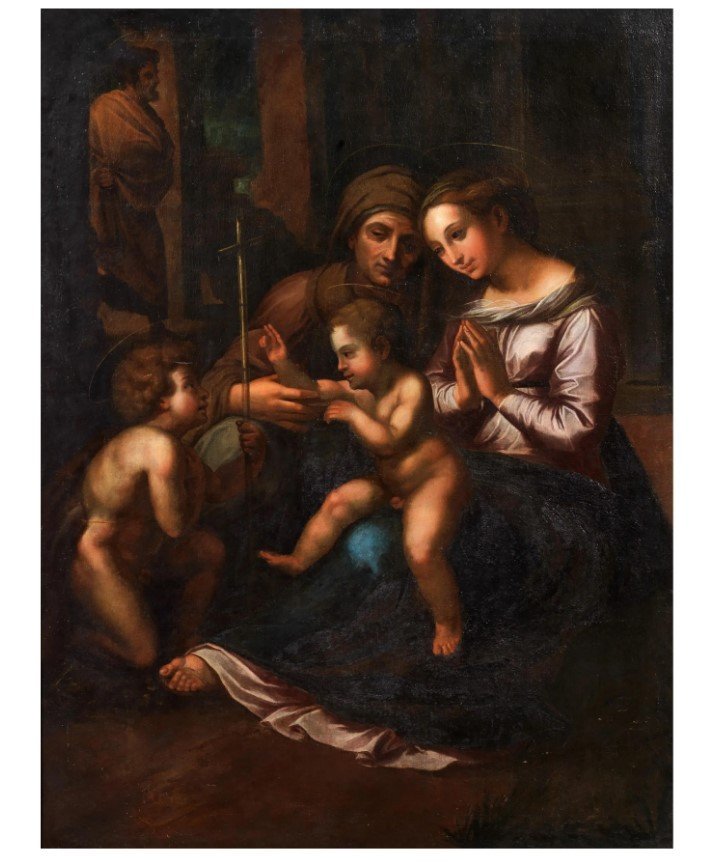 Anonyme XVIIIe Siècle, "vierge à l'Enfant, Saint Jean Et Sainte Elisabeth"-photo-2