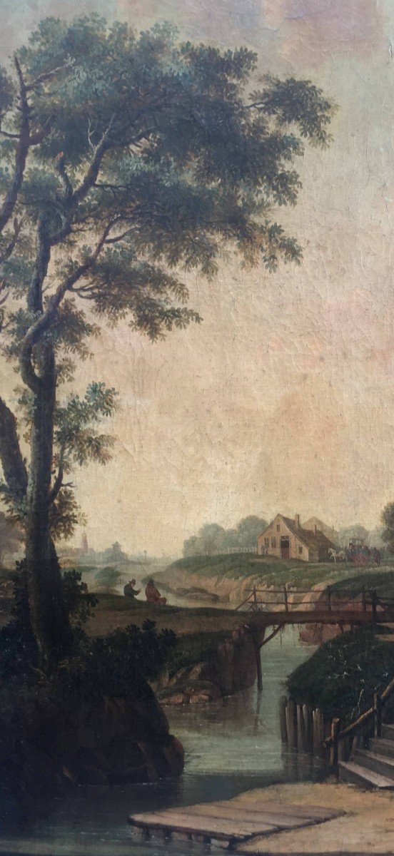 Northern European School Of The 18th Century,  Two Landscapes With Figures-photo-3