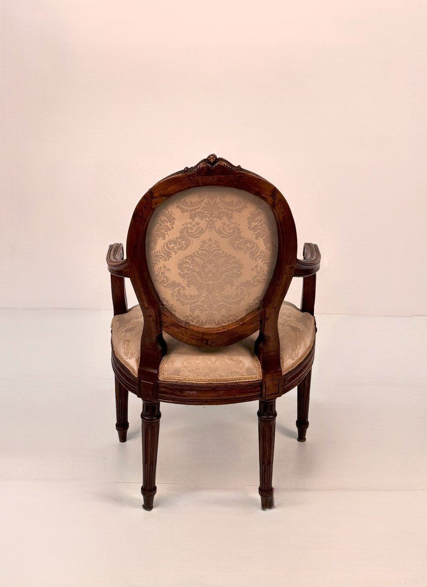 Set Of Four Walnut Armchairs, Piedmont, Late 18th Century-photo-2