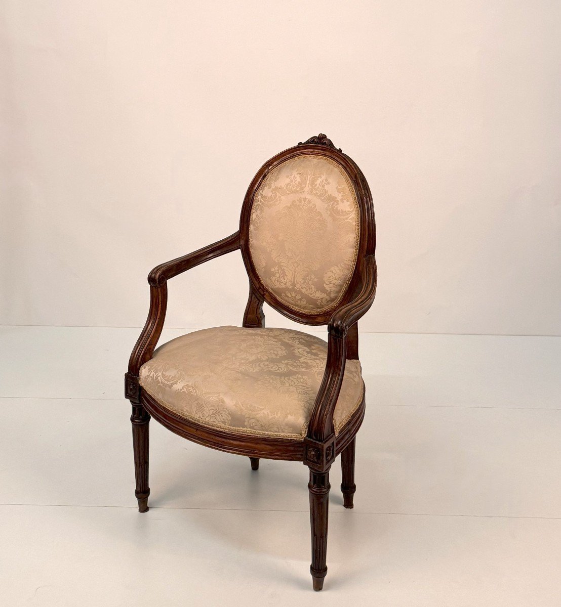 Set Of Four Walnut Armchairs, Piedmont, Late 18th Century-photo-4