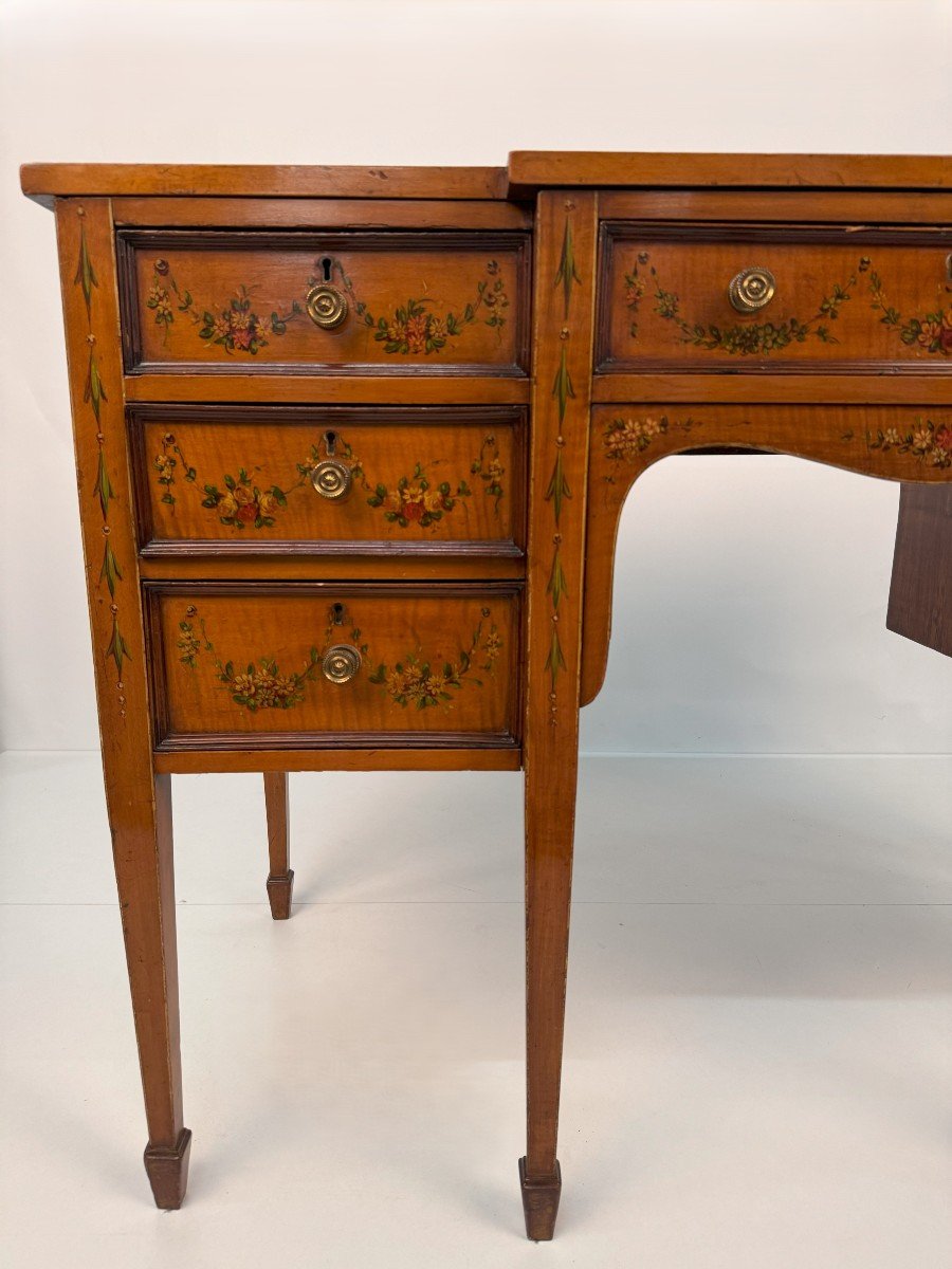 Satinwood Desk Painted In Polychrome, England, 19th Century-photo-2