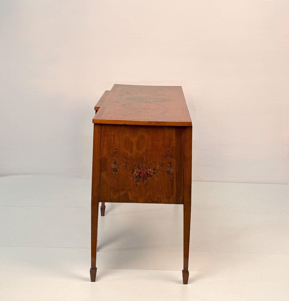 Satinwood Desk Painted In Polychrome, England, 19th Century-photo-4