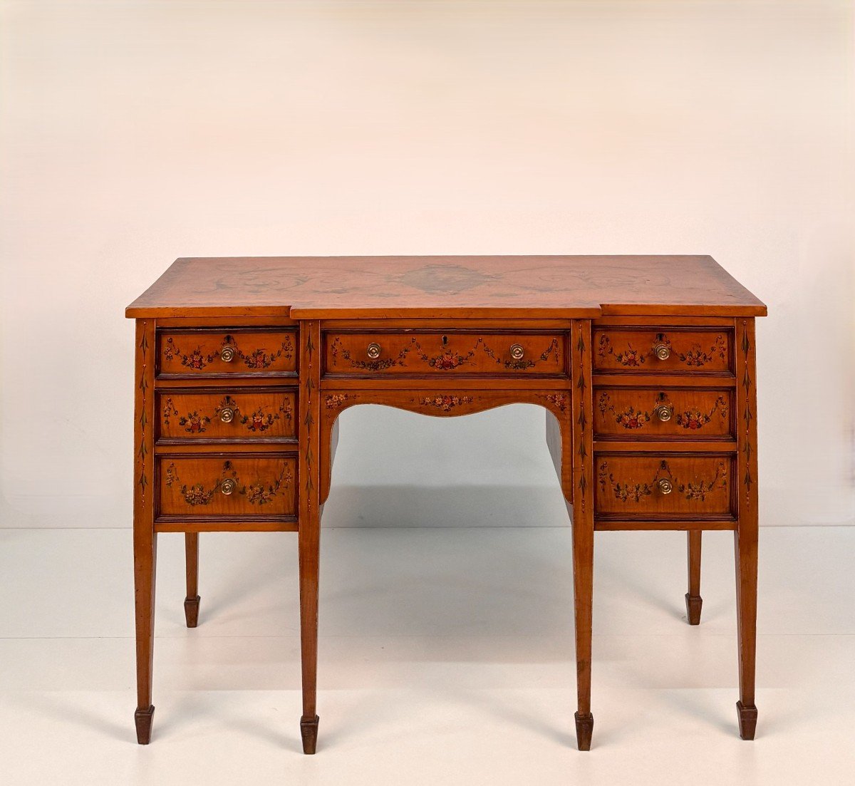 Satinwood Desk Painted In Polychrome, England, 19th Century