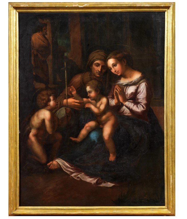 Anonymous, 17th, "madonna With Child, Saint John The Baptist, And Elizabeth", (copy Of Raphael)