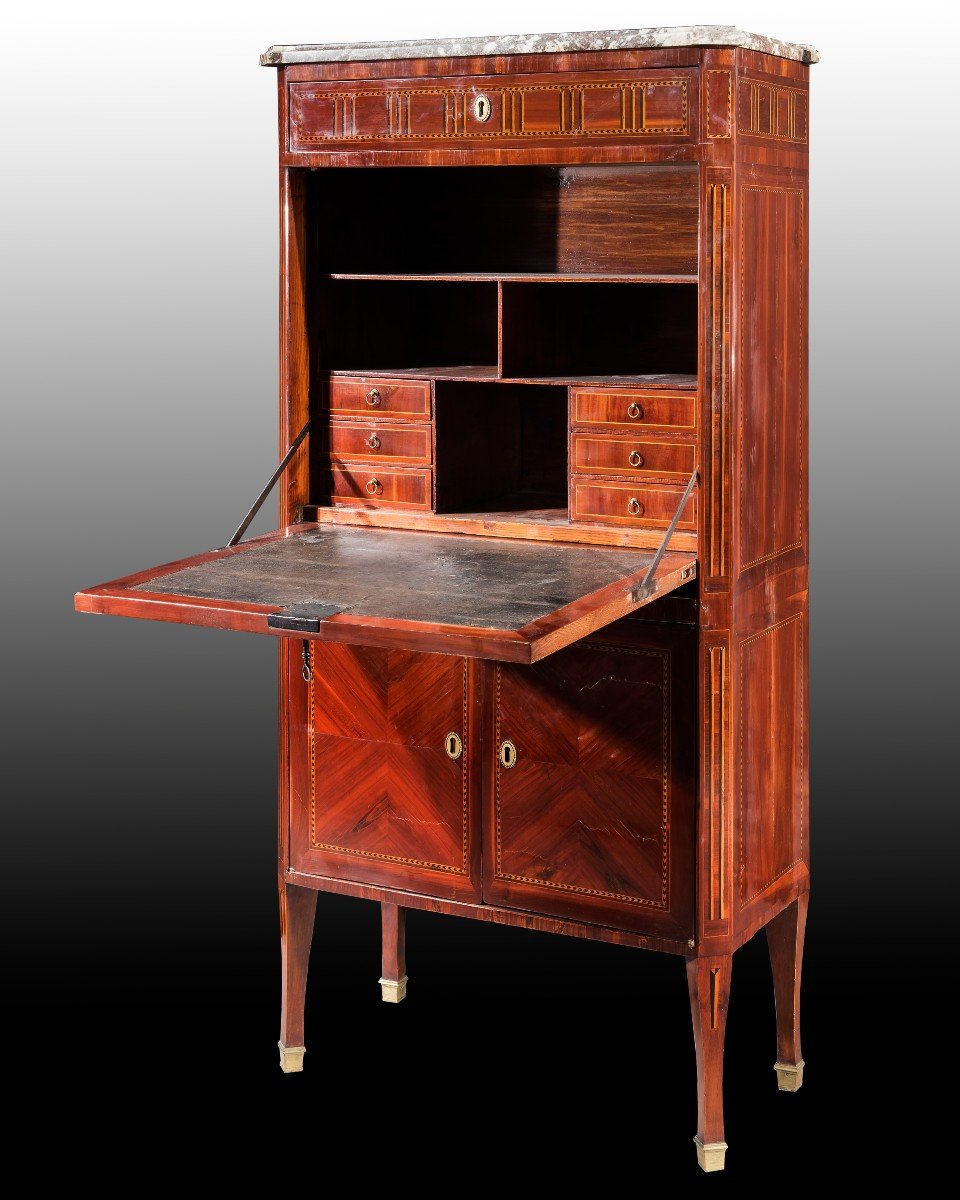 Secrétaire Veneered In Rosewood And Inlaid In Different Woods, France, Late 18th Century.-photo-2