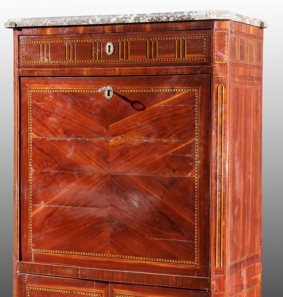 Secrétaire Veneered In Rosewood And Inlaid In Different Woods, France, Late 18th Century.-photo-3