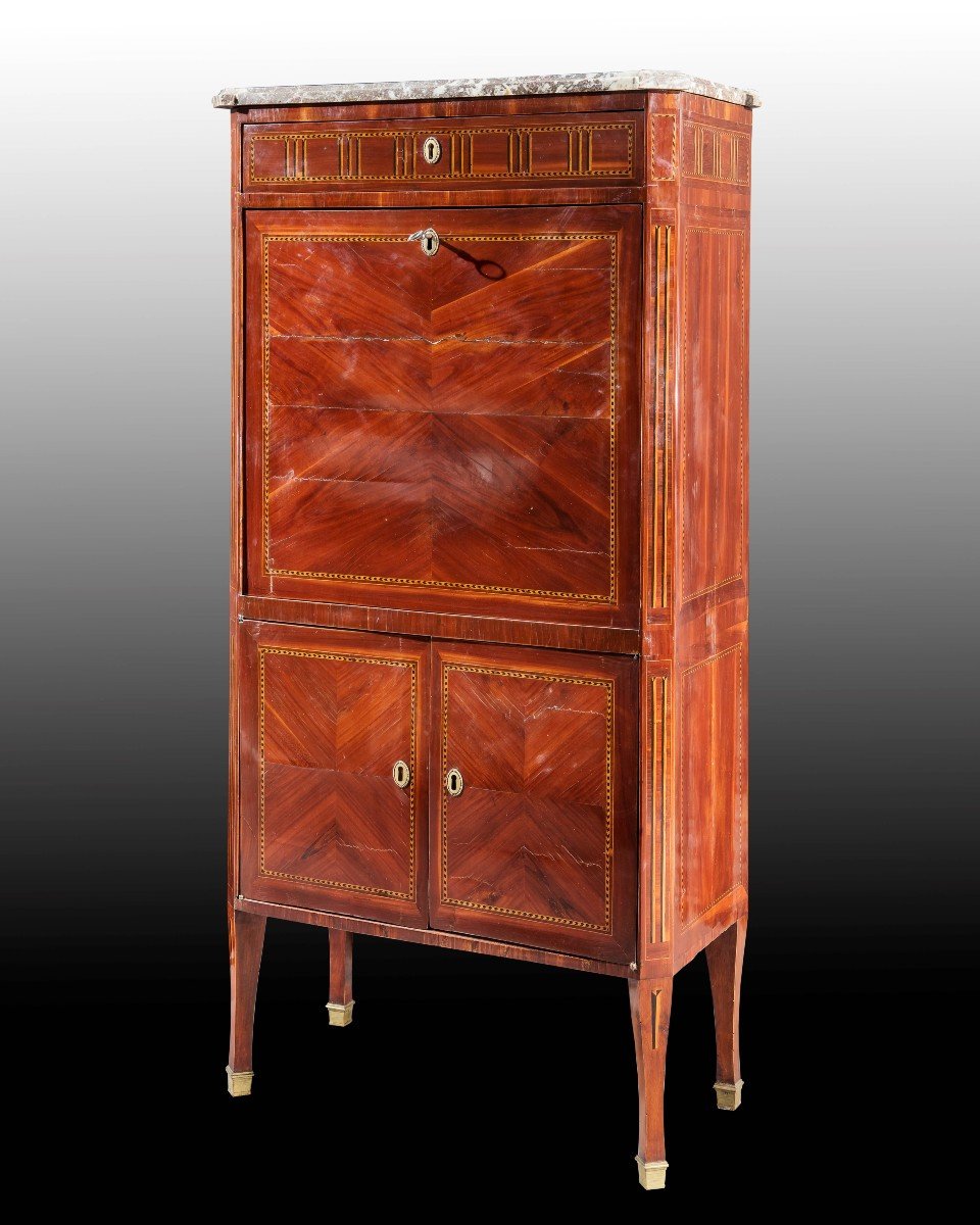 Secrétaire Veneered In Rosewood And Inlaid In Different Woods, France, Late 18th Century.