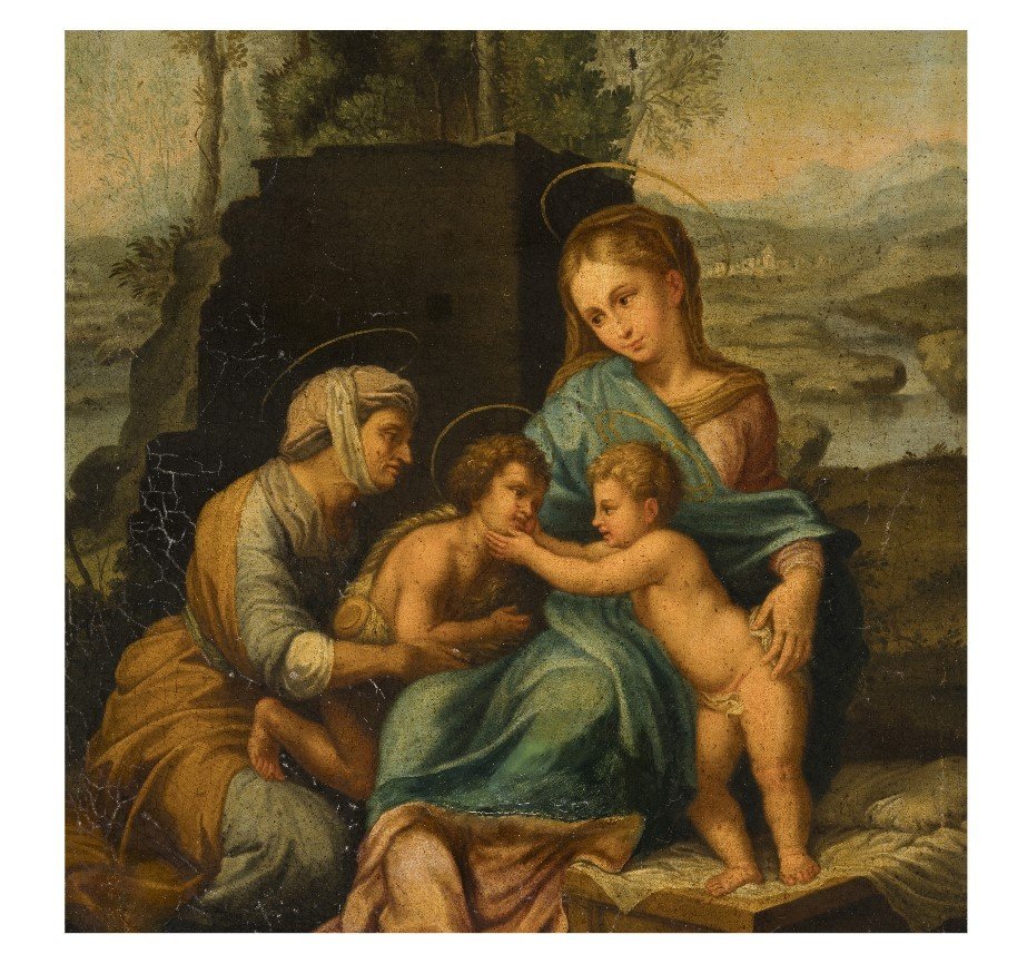 Italian School Of The 18th  Madonna And Child With Saint John The Baptist And Saint Elizabeth-photo-3