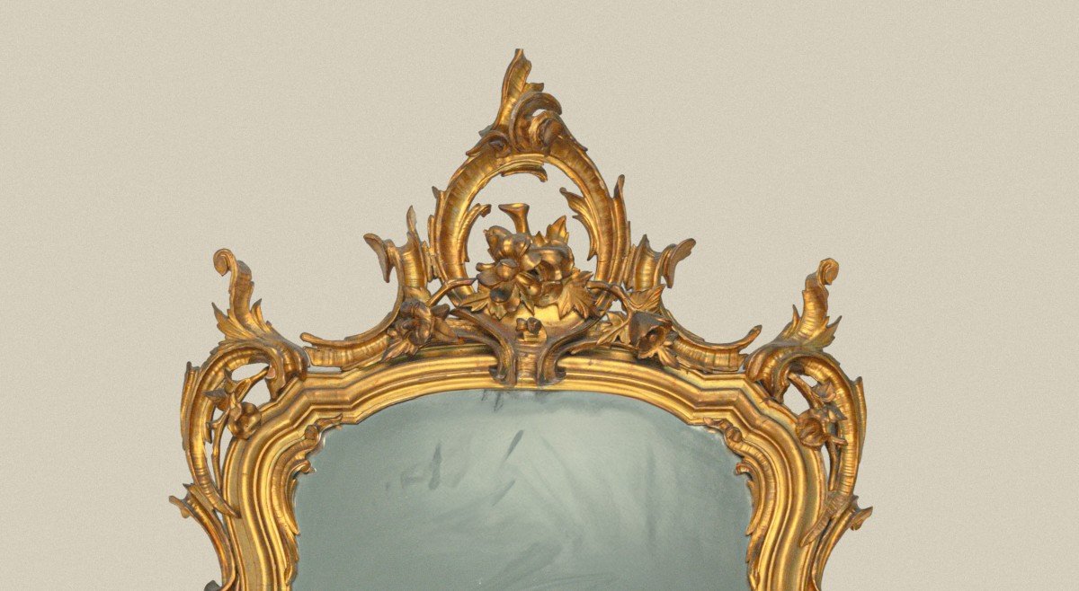 Mirror In Carved And Gilded Wood, Lombardy, 19th Century-photo-4