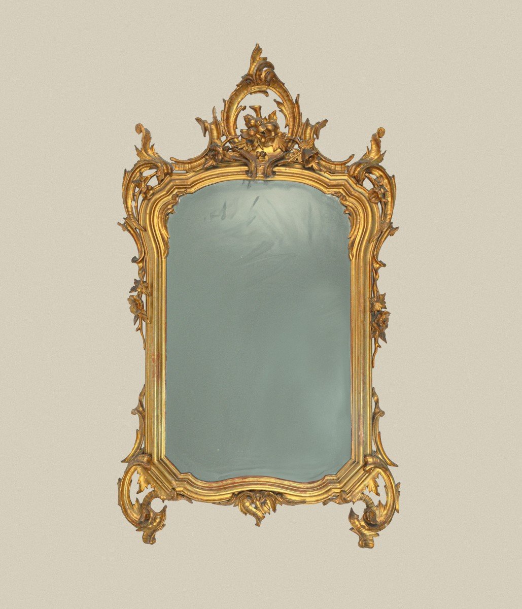 Mirror In Carved And Gilded Wood, Lombardy, 19th Century