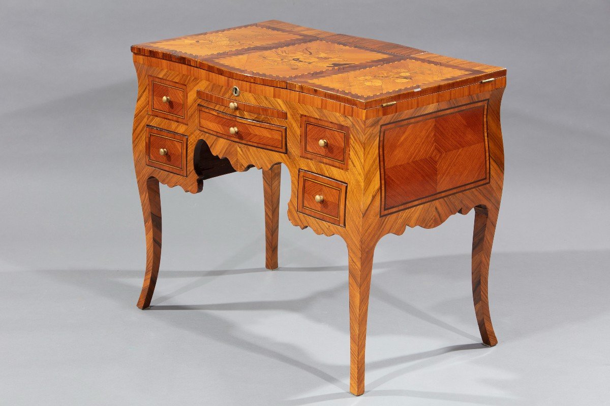 Dressing Table Veneered And Inlaid In Bois De Rose And Different Woods, France, 18th Century-photo-3