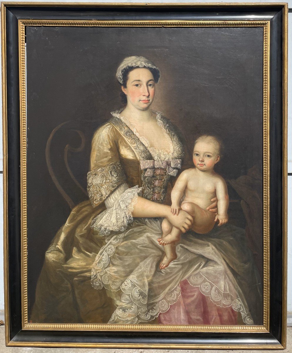 18th Century Painter "portrait Of A Lady With Child"