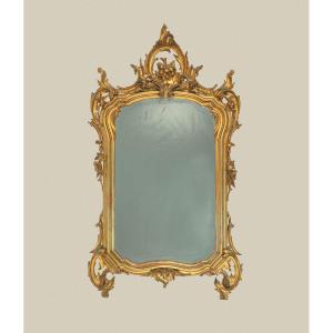 Miroir En Bois Sculpté Et Doré Lombardie XIXème Siècle