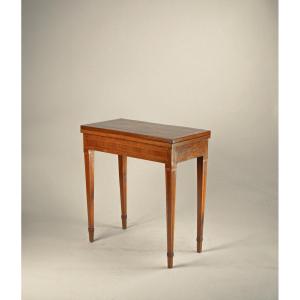 Walnut Veneer And Inlaid Table Game Table, End Of The 18th Century