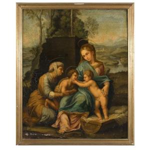 Ecole Italienne Du XVIIIe  La Vierge à l'Enfant Avec Saint Jean Baptiste Et Sainte Elisabeth