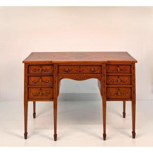  Satinwood Desk Painted In Polychrome, England, 19th Century