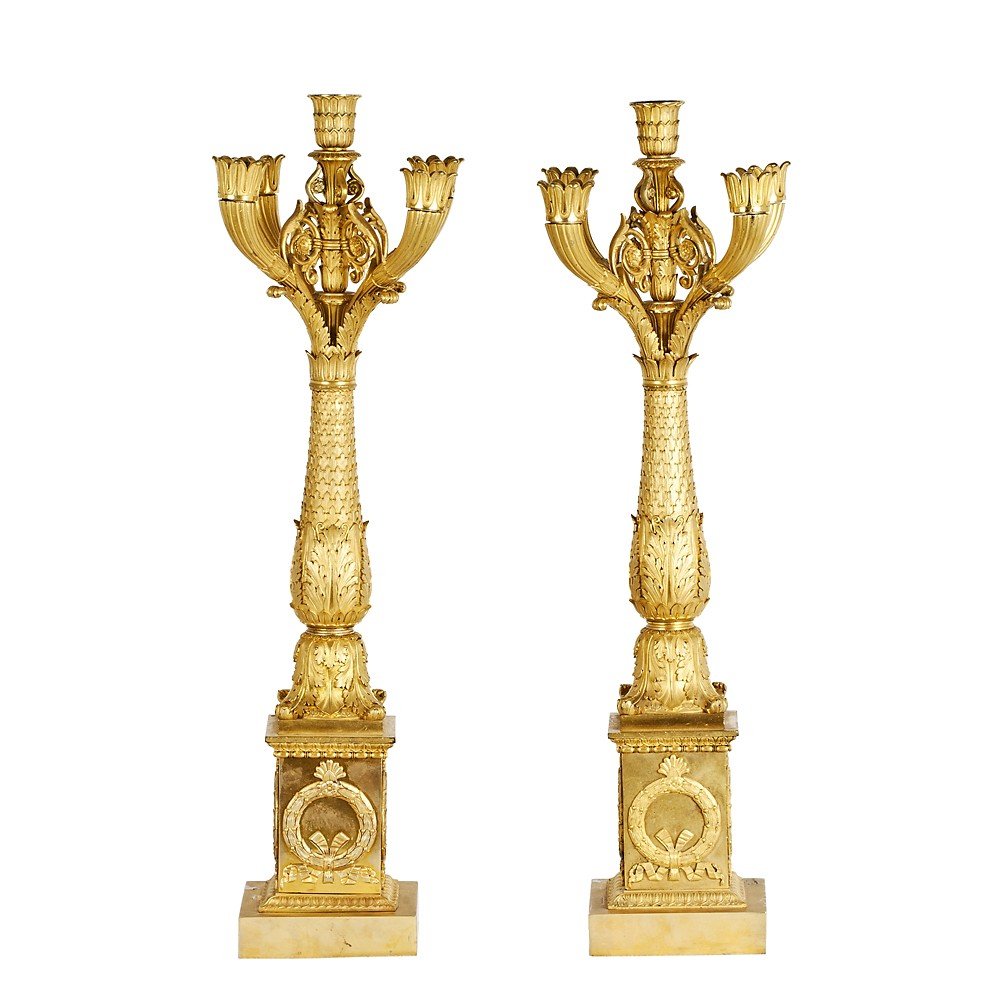 Pair Of Candelabra In Gilded Bronze-photo-2