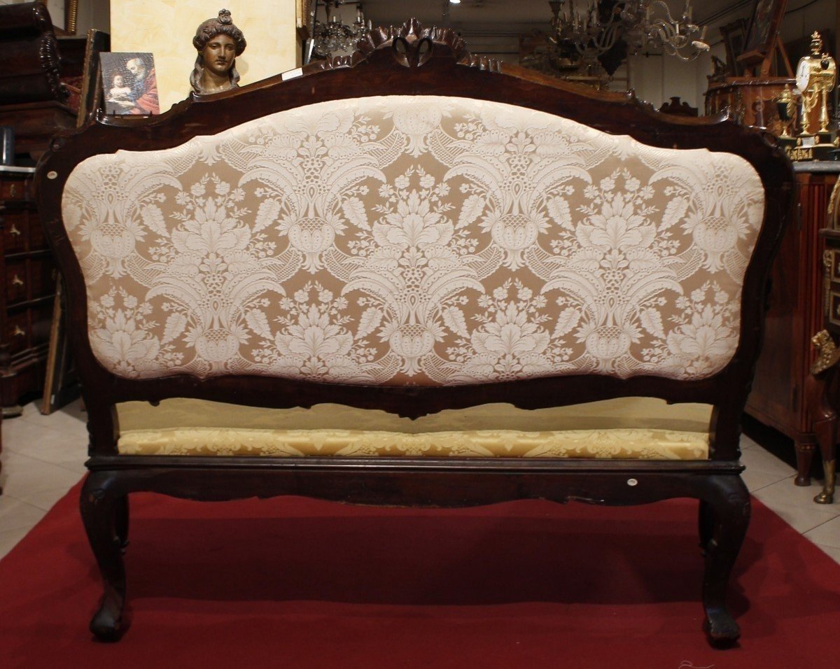 Rare Fully Carved And Carved Walnut Sofa With Fabric Upholstery-photo-4