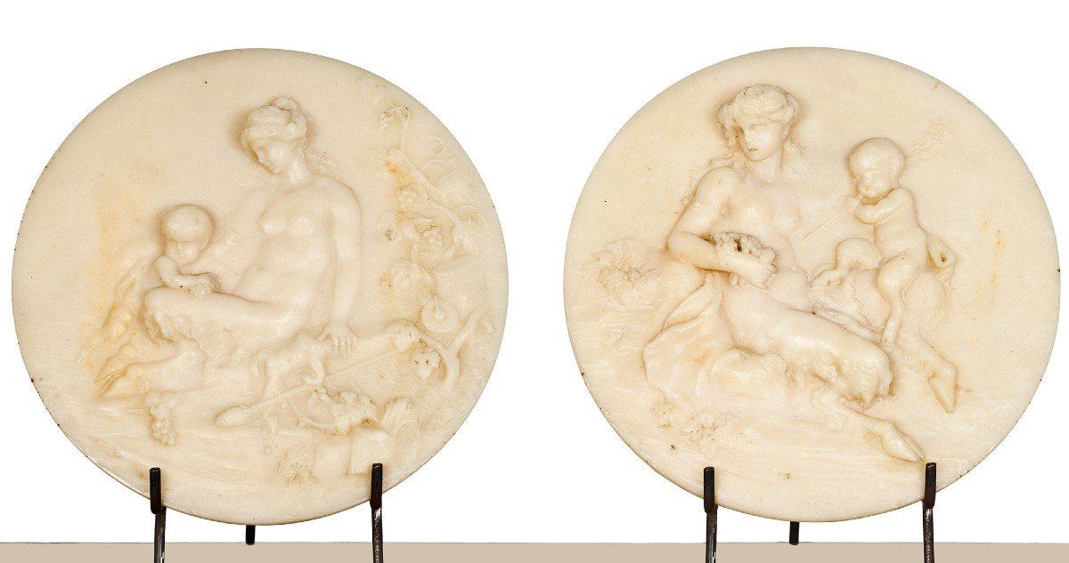 Pair Of Roundels In Alabaster Marble