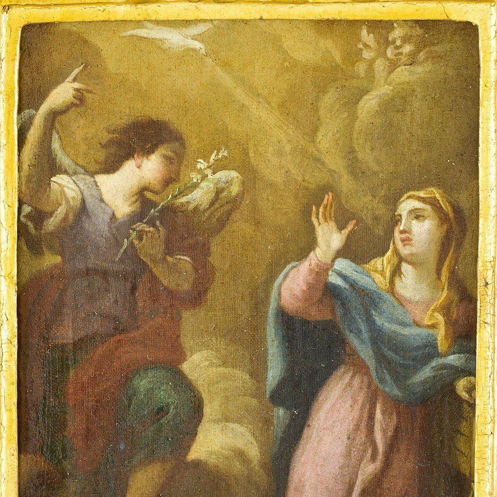 Pair Of Paintings Depicting "annunciation And Nativity".-photo-3