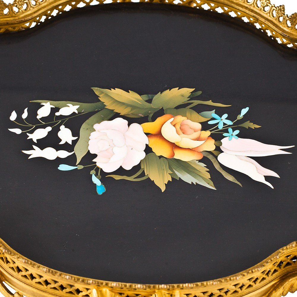 Tray In Gilded Bronze And Semi-precious Stones-photo-4