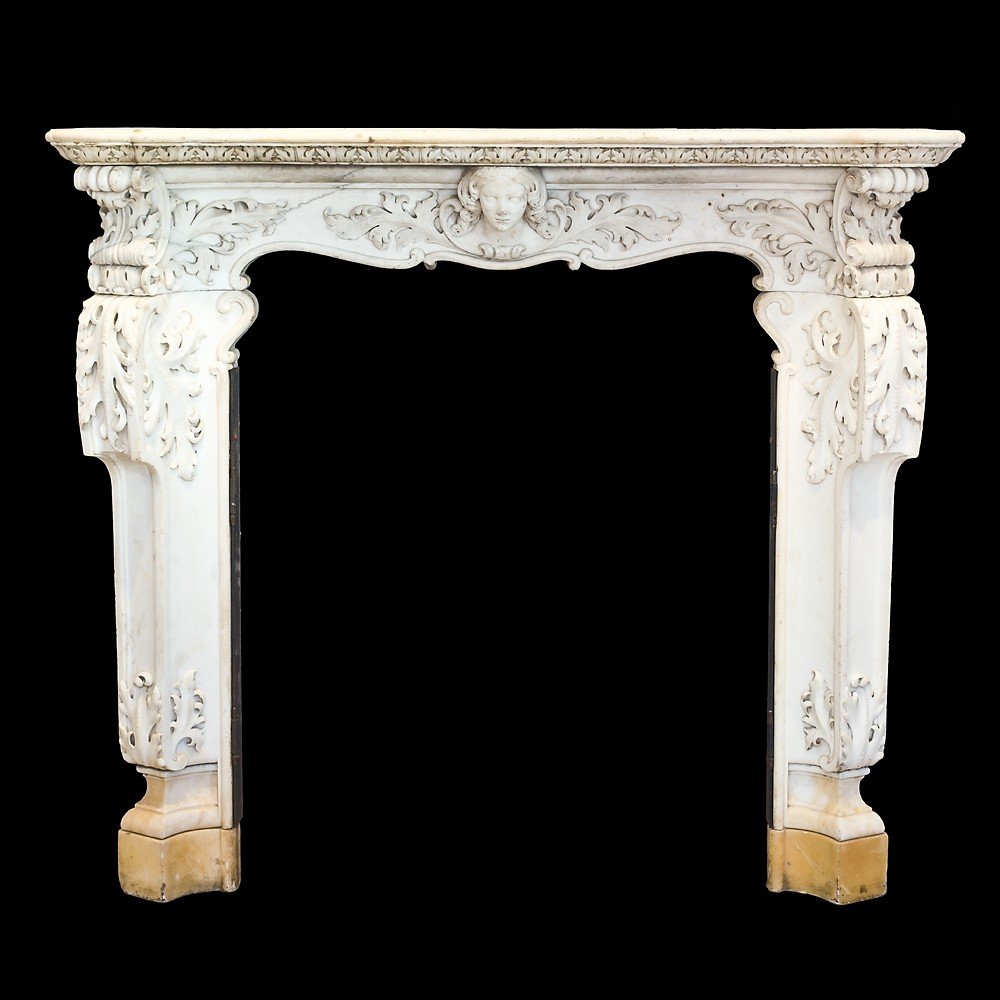 Antique Louis XV Fireplace In White Statuary Marble. Naples, Early 18th Century.-photo-2