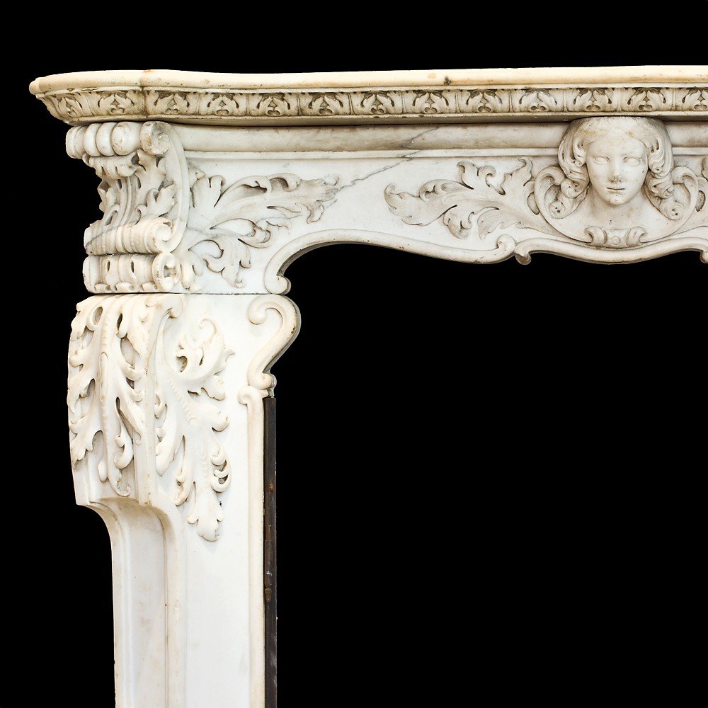 Antique Louis XV Fireplace In White Statuary Marble. Naples, Early 18th Century.-photo-3