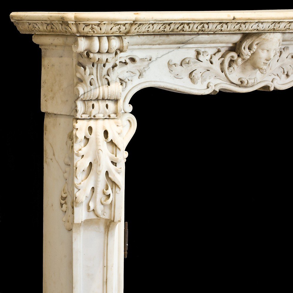 Antique Louis XV Fireplace In White Statuary Marble. Naples, Early 18th Century.-photo-1