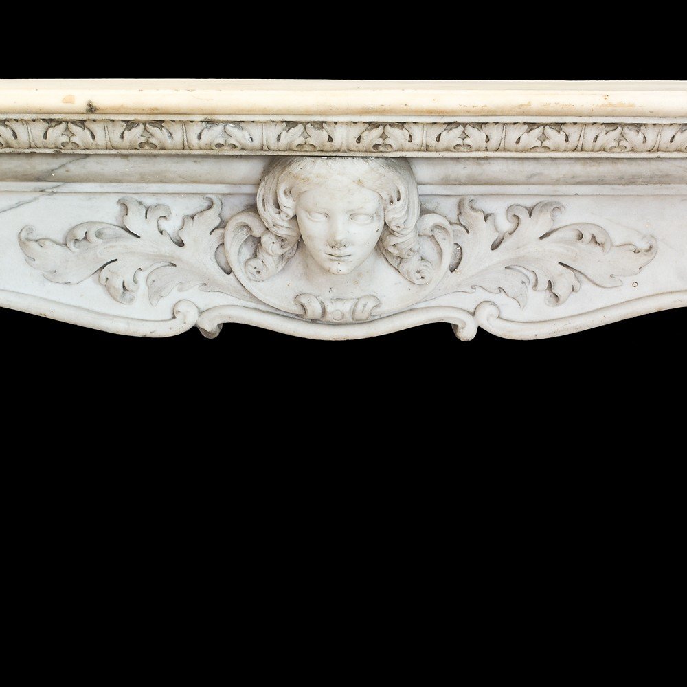 Antique Louis XV Fireplace In White Statuary Marble. Naples, Early 18th Century.-photo-2