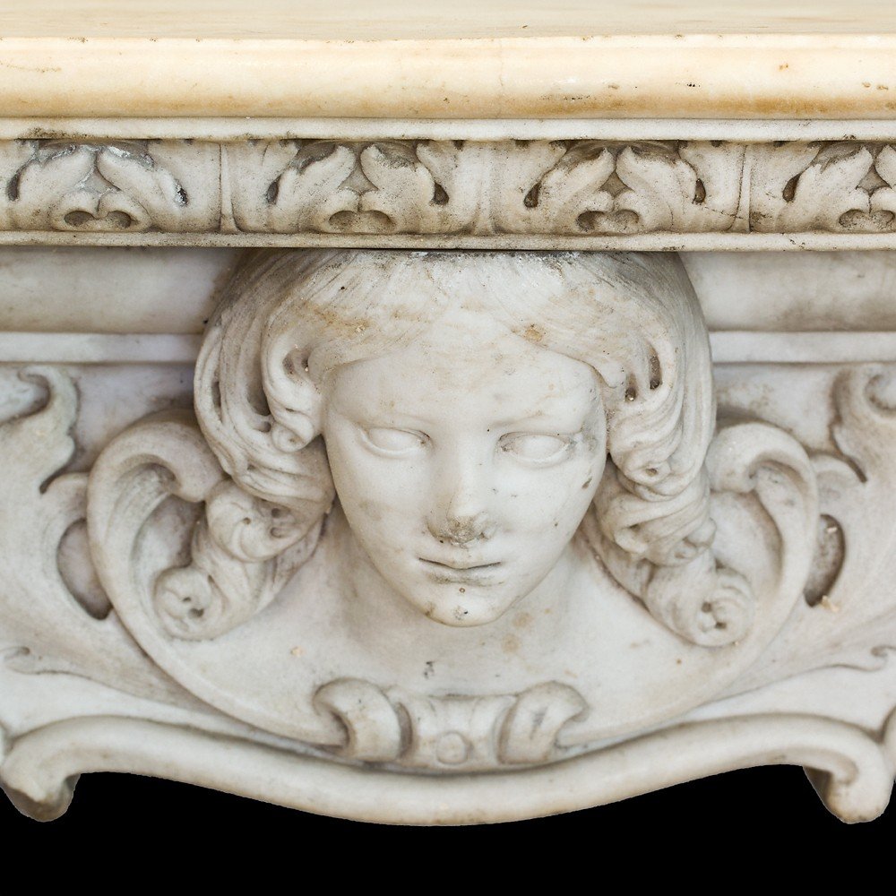 Antique Louis XV Fireplace In White Statuary Marble. Naples, Early 18th Century.-photo-3