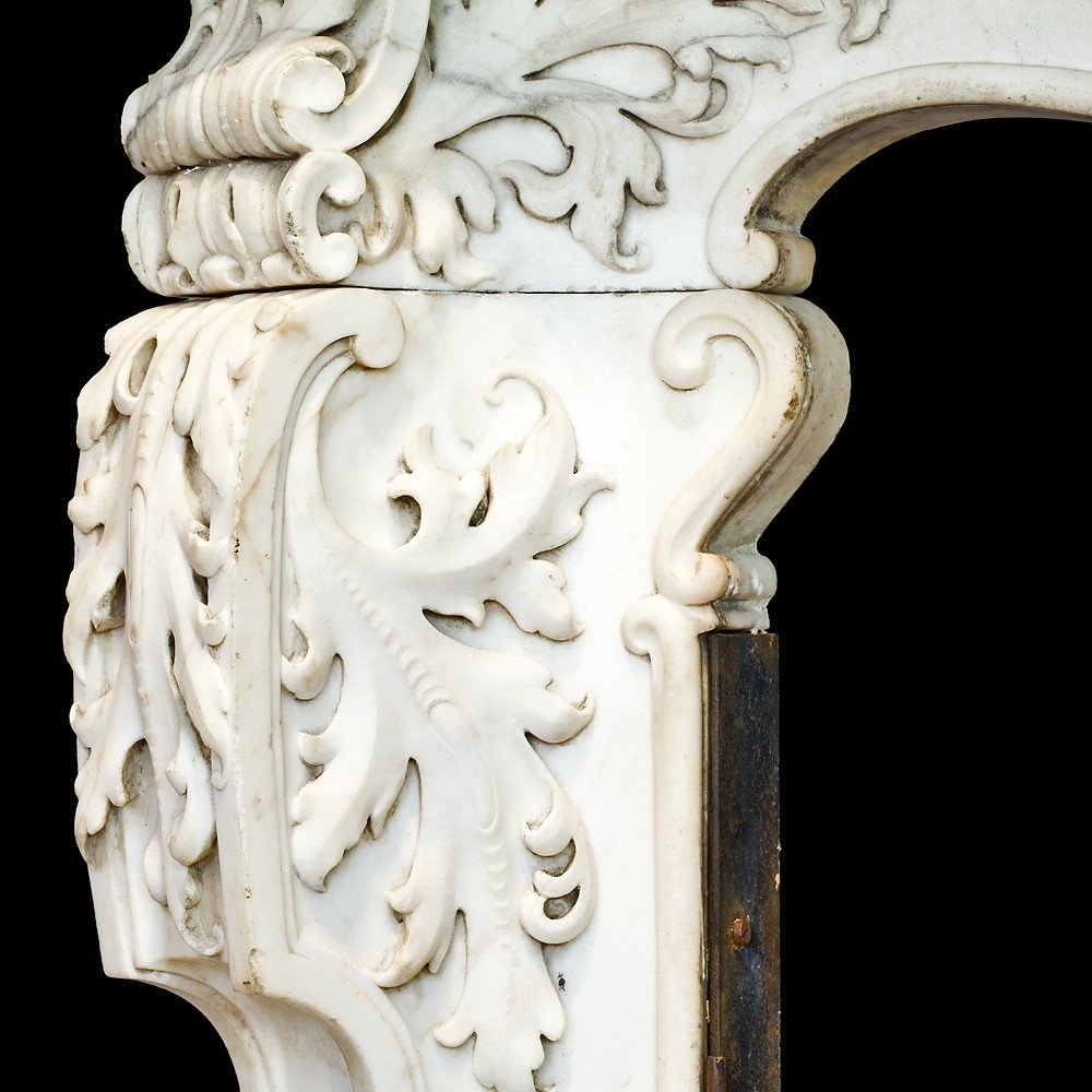 Antique Louis XV Fireplace In White Statuary Marble. Naples, Early 18th Century.-photo-5