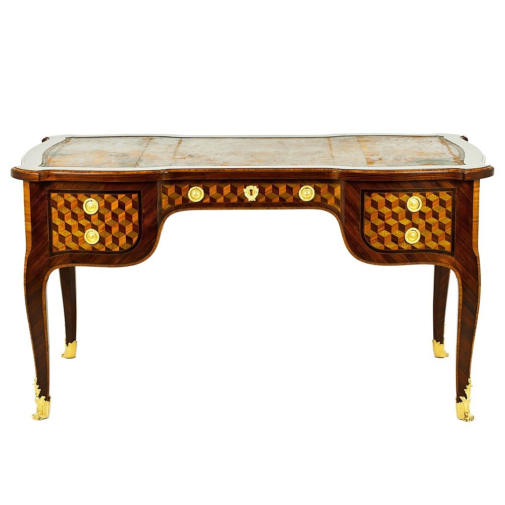 Marquetry Inlaid Desk With Gilded Bronze Applications-photo-2