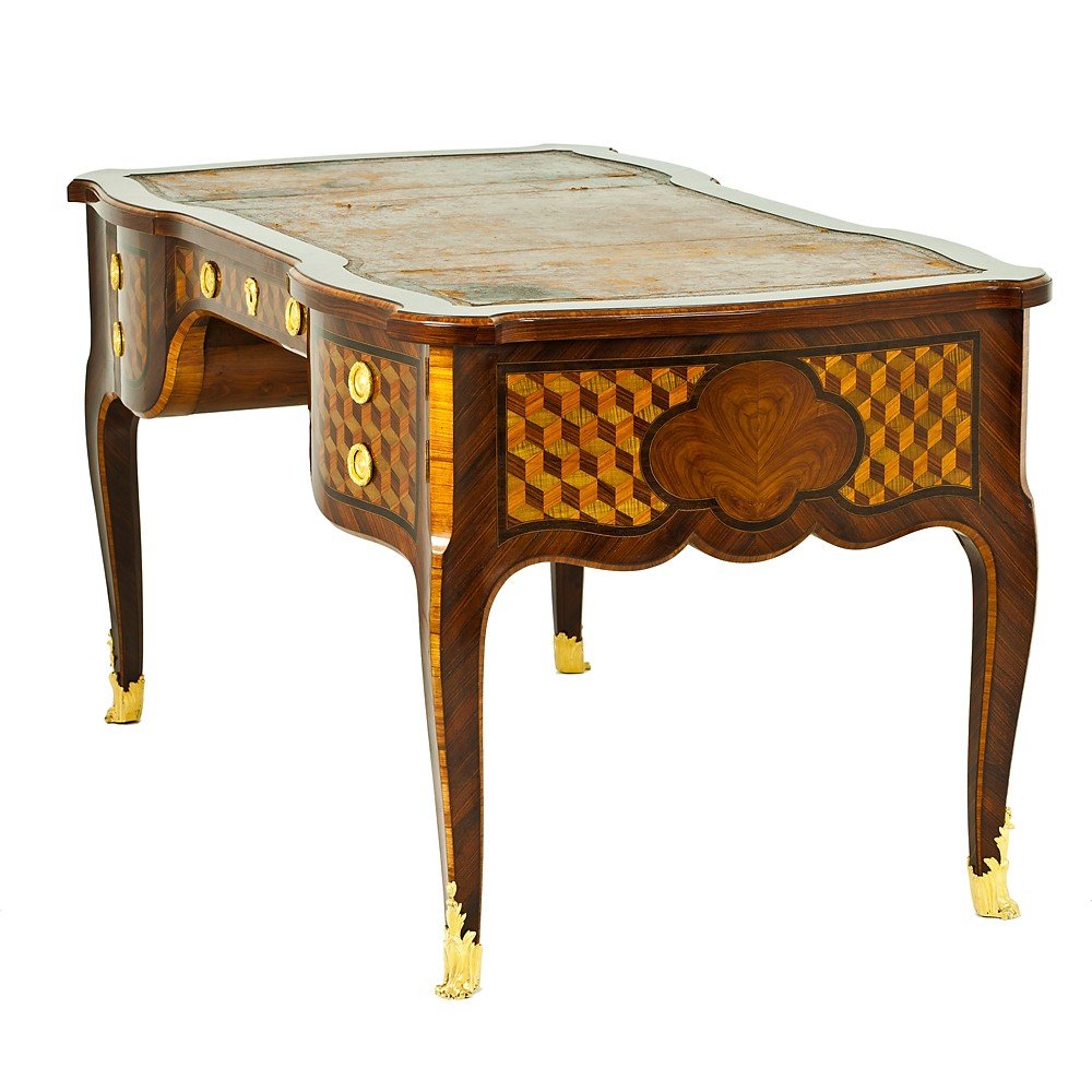 Marquetry Inlaid Desk With Gilded Bronze Applications-photo-3