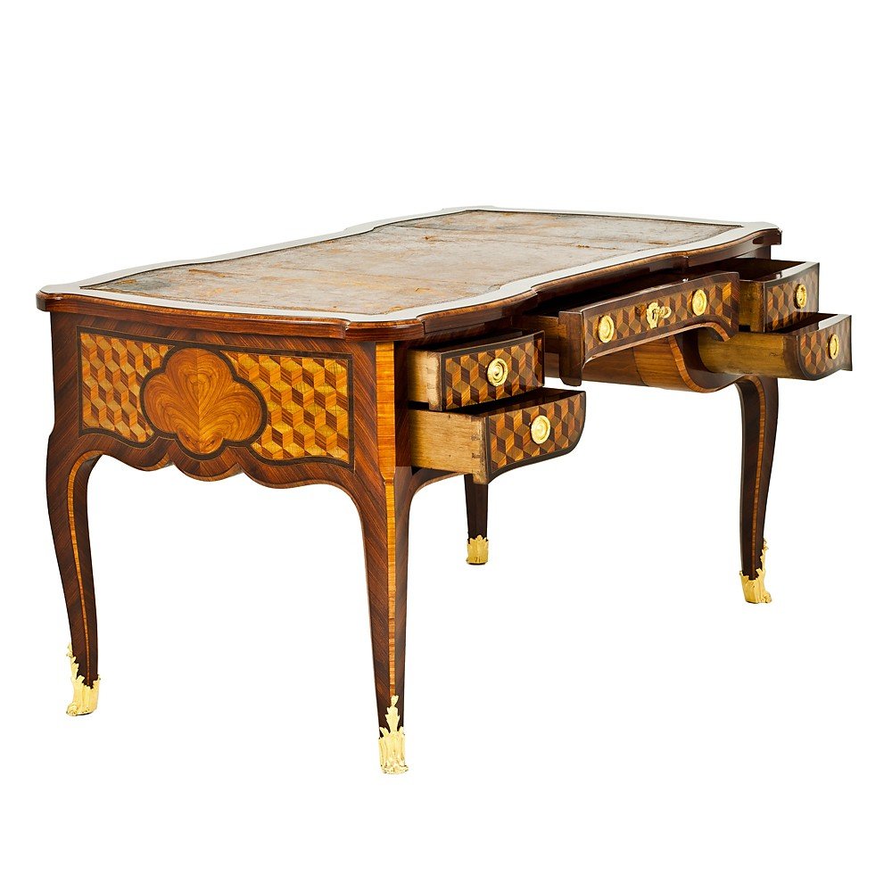 Marquetry Inlaid Desk With Gilded Bronze Applications-photo-4